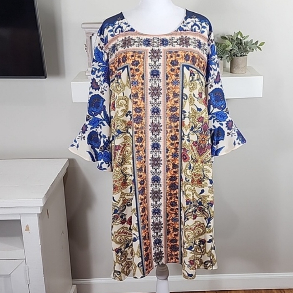 Umgee Scarf Print Keyhole Dress
